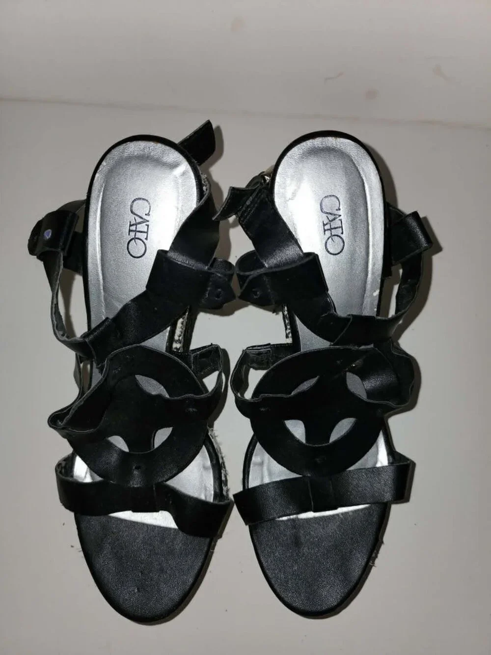 black and white wedges women's, Cato, size 8